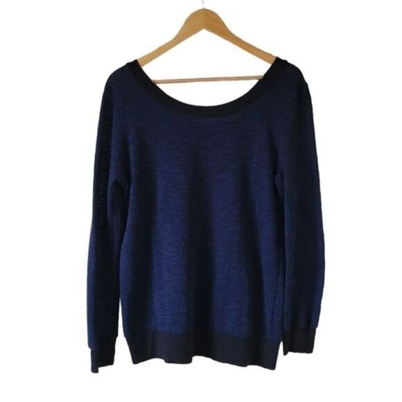 PLEIONE Lightweight Navy Blue with Black Trim Knit Sweater Sz M - Picture 1 of 5